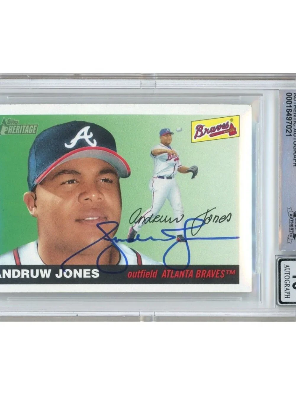 Andruw Jones Signed 2004 Topps Heritage #208 Baseball Card Beckett BAS Auto 10